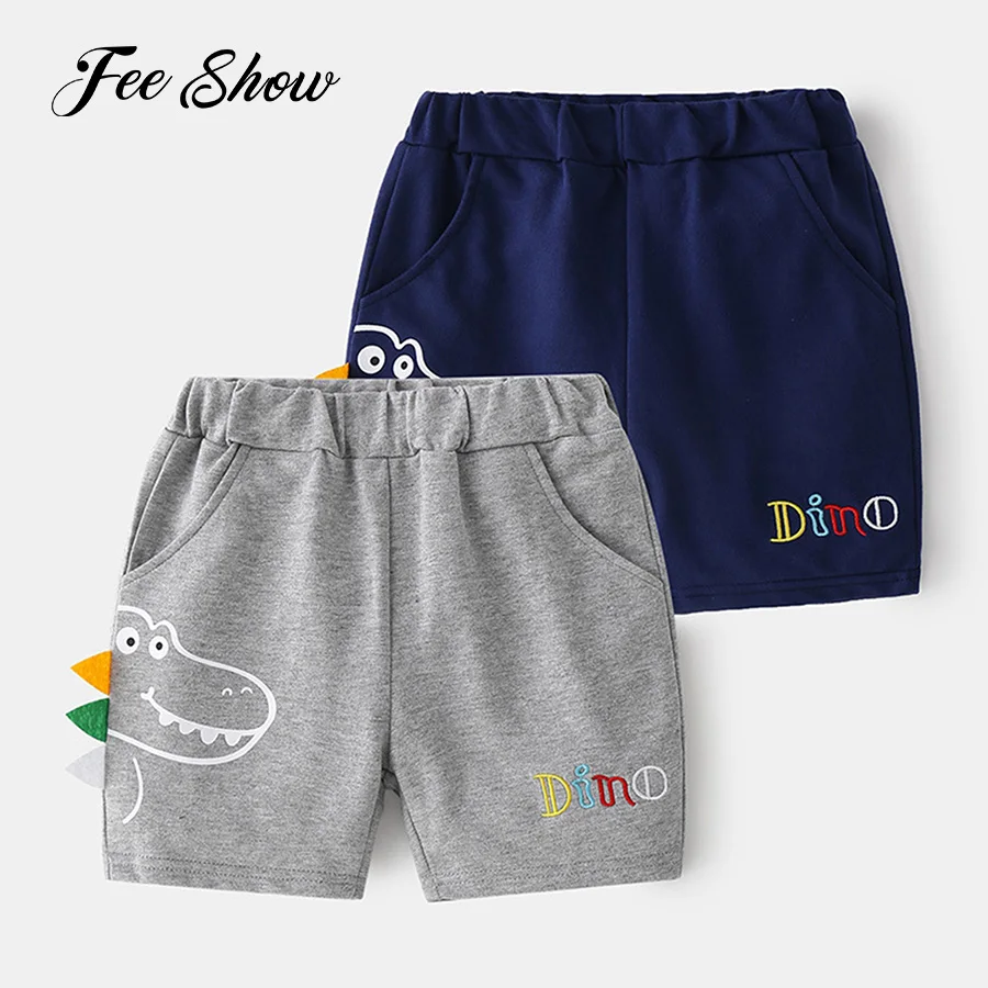 

Шорты детские с 3D мультяшным динозавром, хлопковые спортивные штаны с карманами для мальчиков, Повседневная Домашняя одежда, лето
