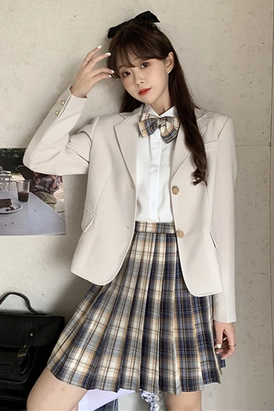 Белая рубашка в клетку с высокой талией японском студенческом стиле JK