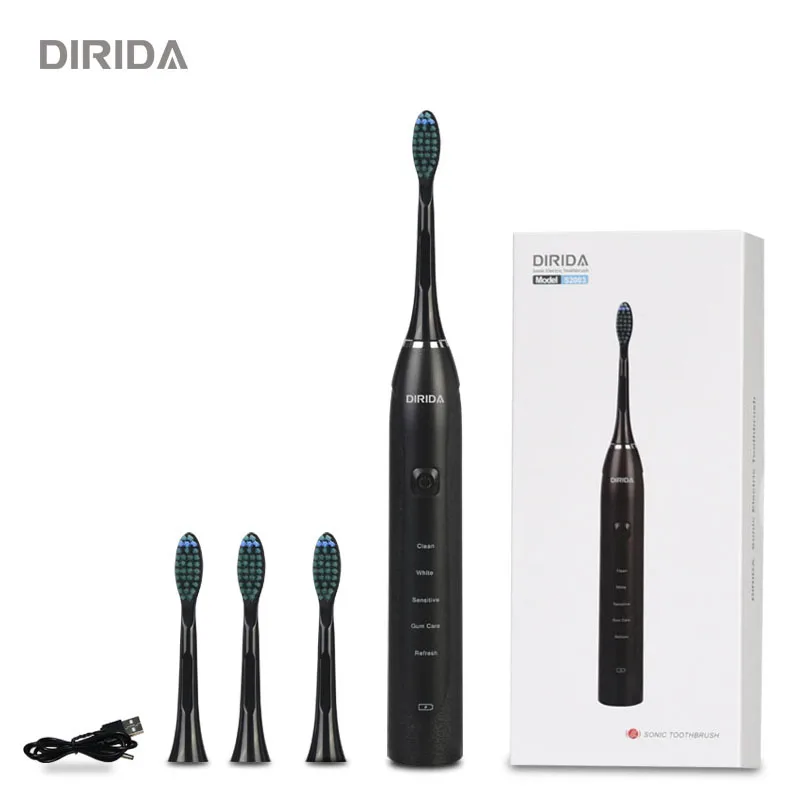 black DIRIDA S-2003 уход за полостью рта перезаряжаемая звуковая зубная щетка Водонепроницаемая электрическая зубная щетка Ультра звуковая Глубокая чистка зубов - Цвет: black