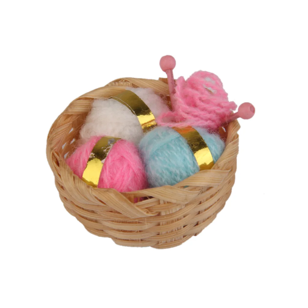 1/12 вязка бамбуковая корзина w. Шерстяные нитки игольчатые аксессуары для