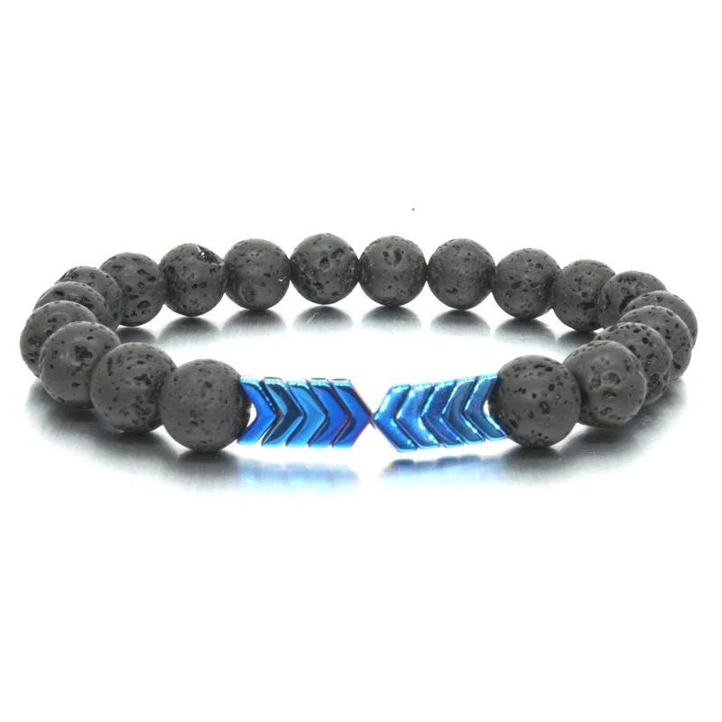 Hematite Arrow Charms Bracelet Black Lava Stone Beads Essential Oil Diffuser Bracelets Cool Men Women Jewelry | Украшения и