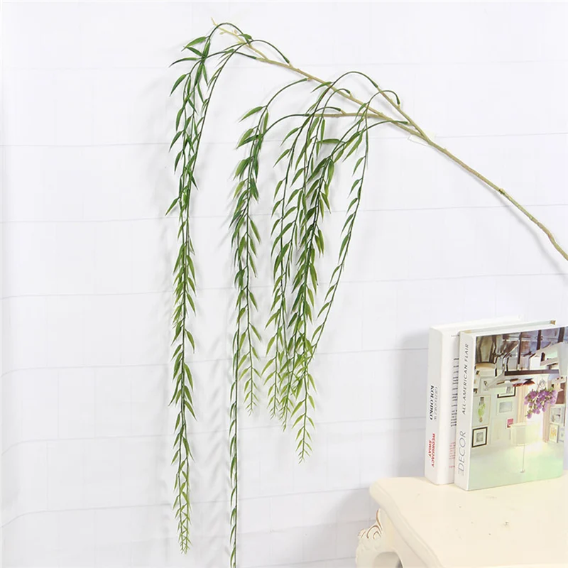 

145cm Fake Willow Leaves Artificial Tree Branch Plastic Plants Long False Rattan Green Wall Hanging Leaf For Home Outdoor Decor