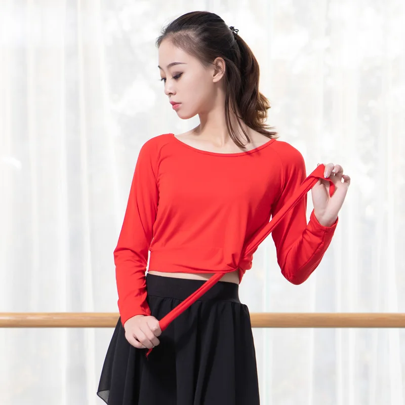 Однотонная Модная рубашка с длинным рукавом для йоги топ современных танцев