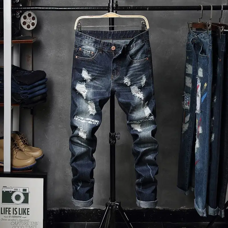 New Men's Fashion Jeans Trousers Casual Hip Hop Over Size Skateboard Hipsters