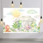 Фон с мультяшным динозавром для детской вечеринки солнце зеленый лист украшения для первого дня рождения принадлежности фон для фотографии