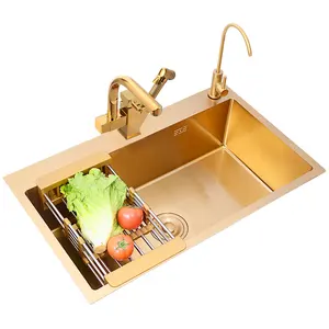 gold kitchen sink gold drain faucet hand wash kitchen sink 1 3m thickened 304 stainless steel antibacterial single tank free global shipping