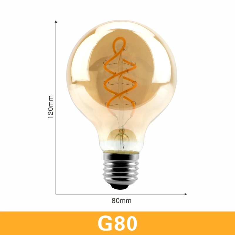 G80 Ретро Спираль светильник светодиодный ламп накаливания 220V A60 ST64 G125 G95 G80 T45 T185 затемнения 4 Вт 2200K Винтаж лампы для декоративный светильник Инж - Испускаемый цвет: G80