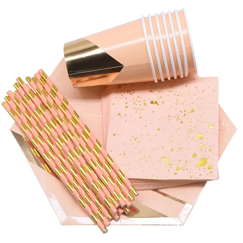 Одноразовая посуда набор фольги полосатые соломинки бумажная чашка пластина для