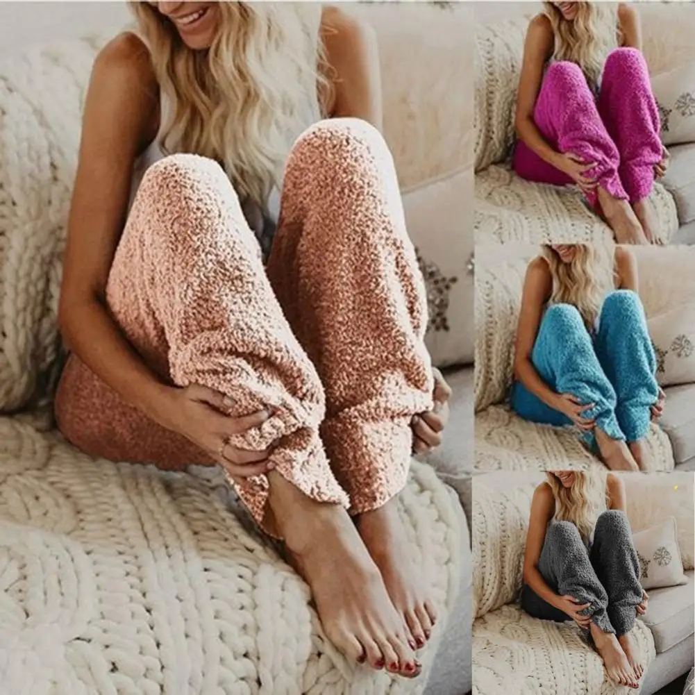 

Women Warm Fleece Sleepwear Pants European and American Plush Flannel Pajama Sleep Bottoms Loungewear Home Style Nightwear Pants