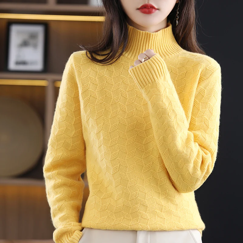 

Ladies Turtleneck Sweater 2021 Fall/Winter Turtleneck Pullover Casual Knit Solid Color Top 100% Pure Wool Cashmere Women Jacket
