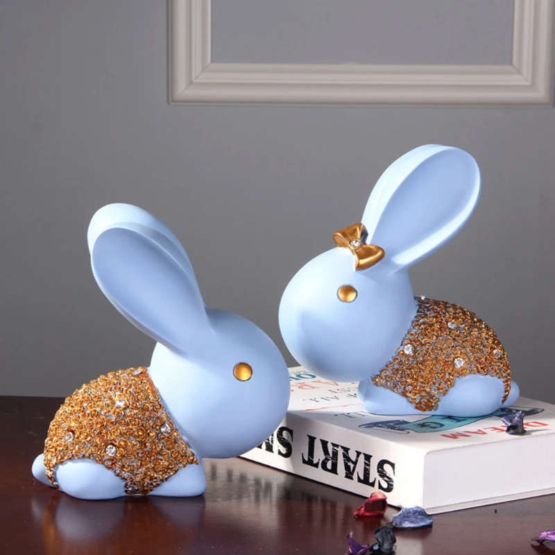 

2pcs Cute Easter Rabbit Bunny Ornaments Micro Landscape Figurine Resin Crafts