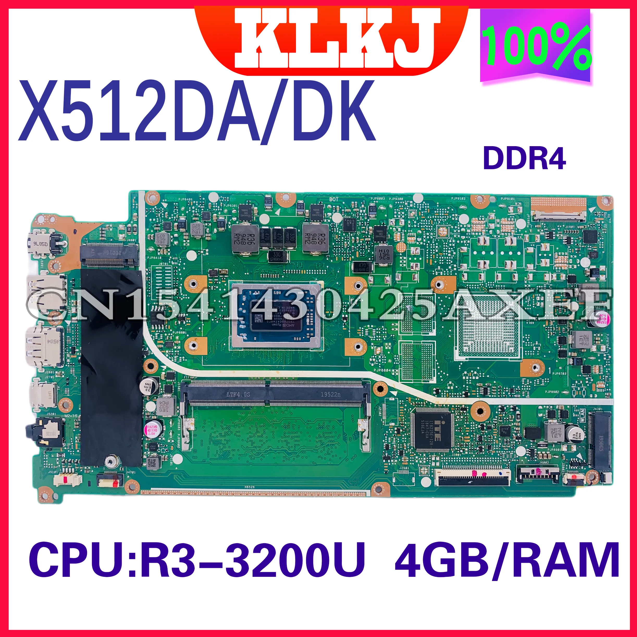 Mainboard para Asus Vivobook X512da Dinzi X512da X512dk X512d F512d F512da V5000 V5000f Laptop Motherboard 100% Teste R33200u 4g Placa-mãe para notebook