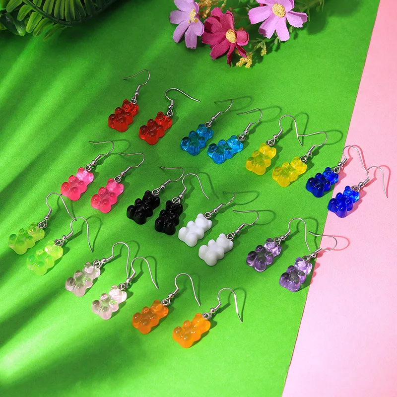 

1 Pair Fashion Lovely Colorful Cartoon Sweet Bear Resin Dangle Drop Earrings