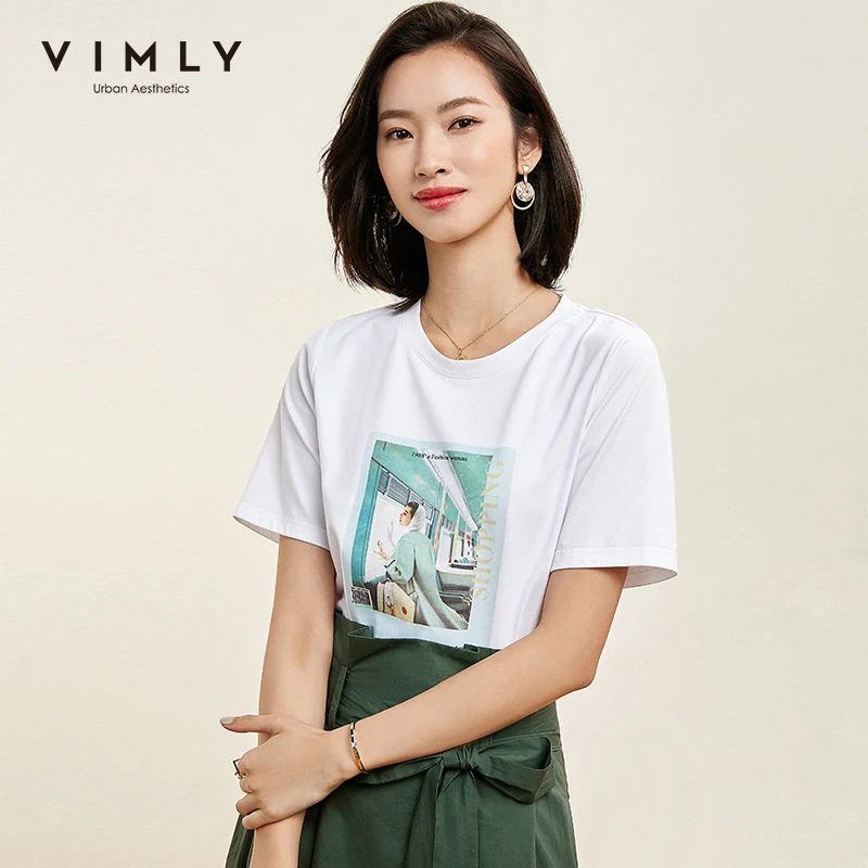 Футболка женская хлопковая свободного покроя с круглым вырезом и коротким