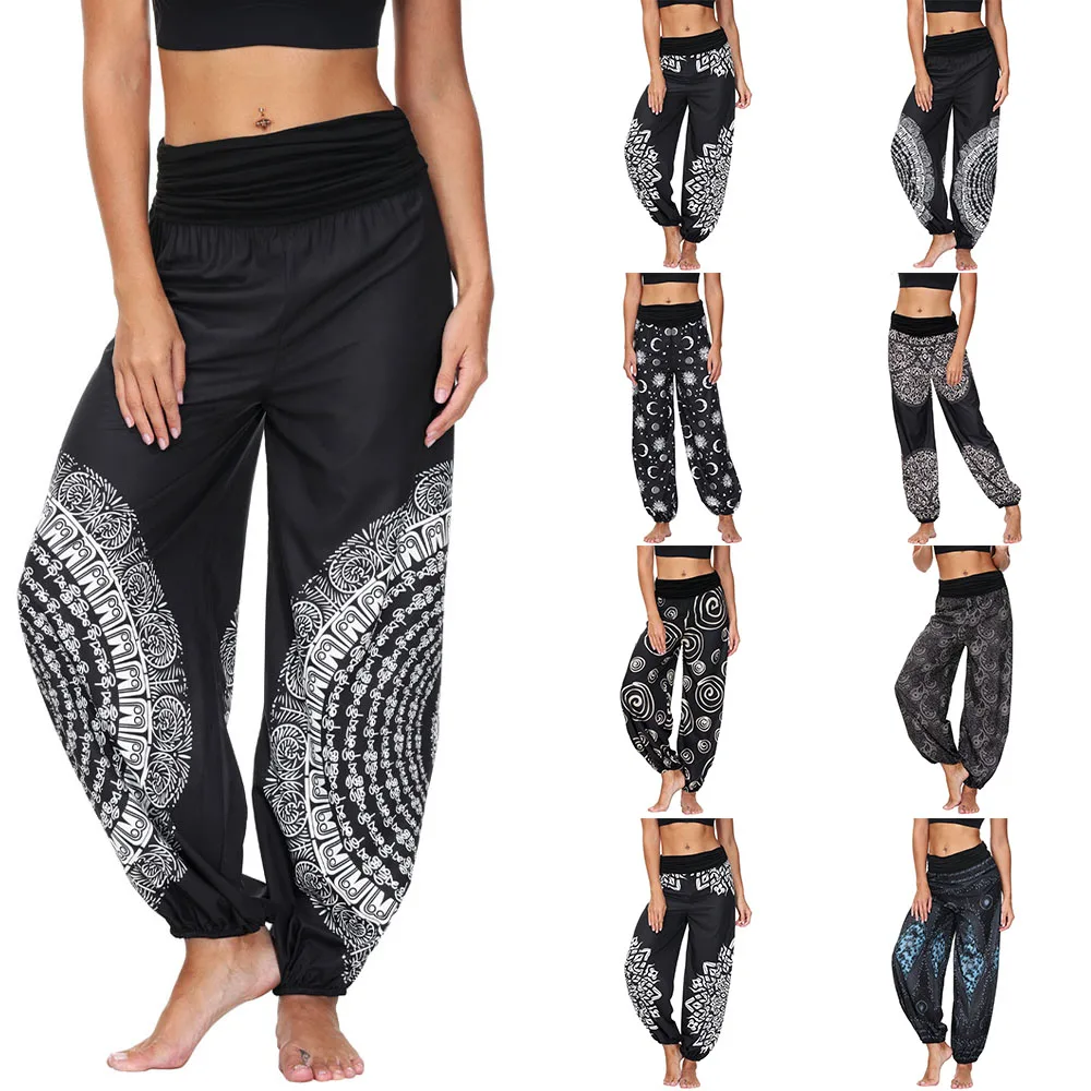 

Женские спортивные шаровары для йоги, летние брюки для фитнеса, тренажерного зала, бега, бега, мешковатые брюки в стиле бохо, одежда для акти...