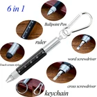 Многофункциональная шариковая ручка 6 в 1 с современным ручным инструментом Keychian, измерительная линейка, отвертка, сенсорный экран, стилус