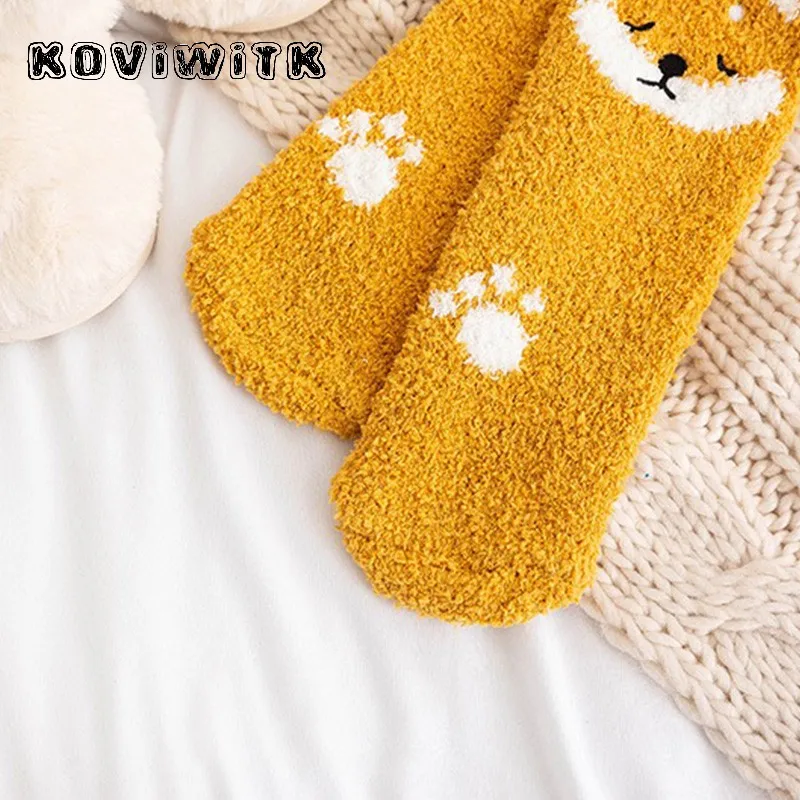 Fashion lovely Cartoon Animal Coral fleece Thick Socks for womens dog/panda/Cat Foot Cute black Sock Funny Girls Cat Hosiery Sox