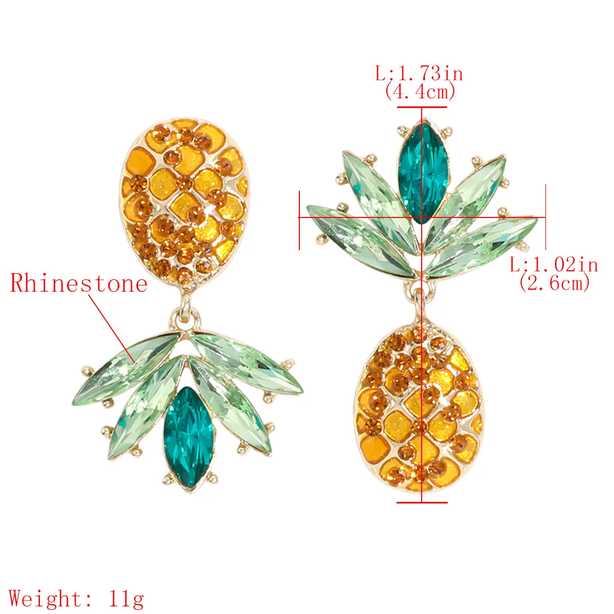 

Sweet Pineapple Dangle Crystal Earrings Gold Personality Inlaid Rhinestone Creative Earrings Party Gift Wholesale