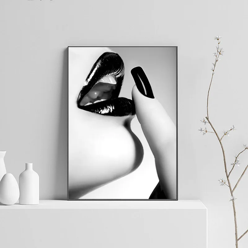 

Cuadros Vogue Pop Art Canvas Painting Black And White Woman Lip Print Poster Home Decor Wall Decor Living Room Photo Frameless