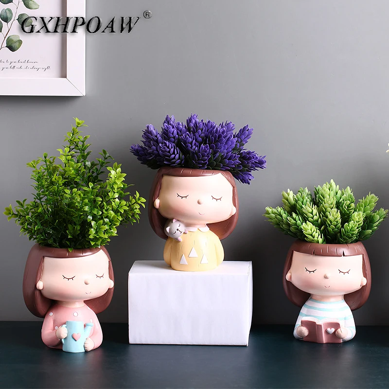 

Human Face Flower Pots Creativity Humans Body Fine Succulents Art Vase Home Decoration Girl Craft Ornaments Resin Small Potted