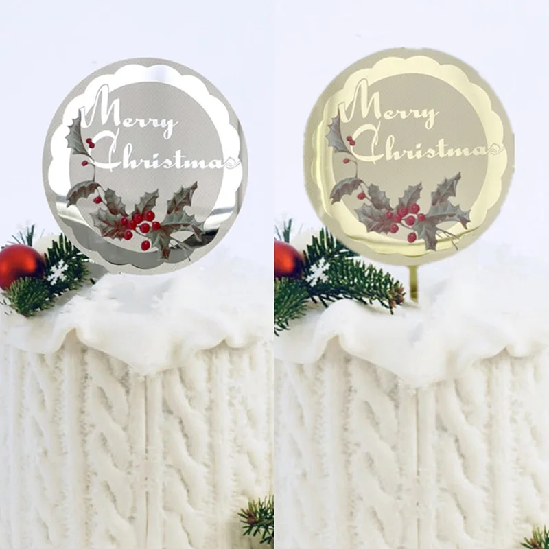 

Christmas Flower Cake Topper Merry Christmas Gold And Silver Birthday Party Cake Insert Acrylic Cake Decoration Decoration Reine