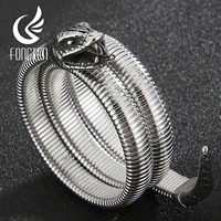 fongten snake head chain men cuff bangle stainless steel punk animal gothic style male bracelet retro jewelry