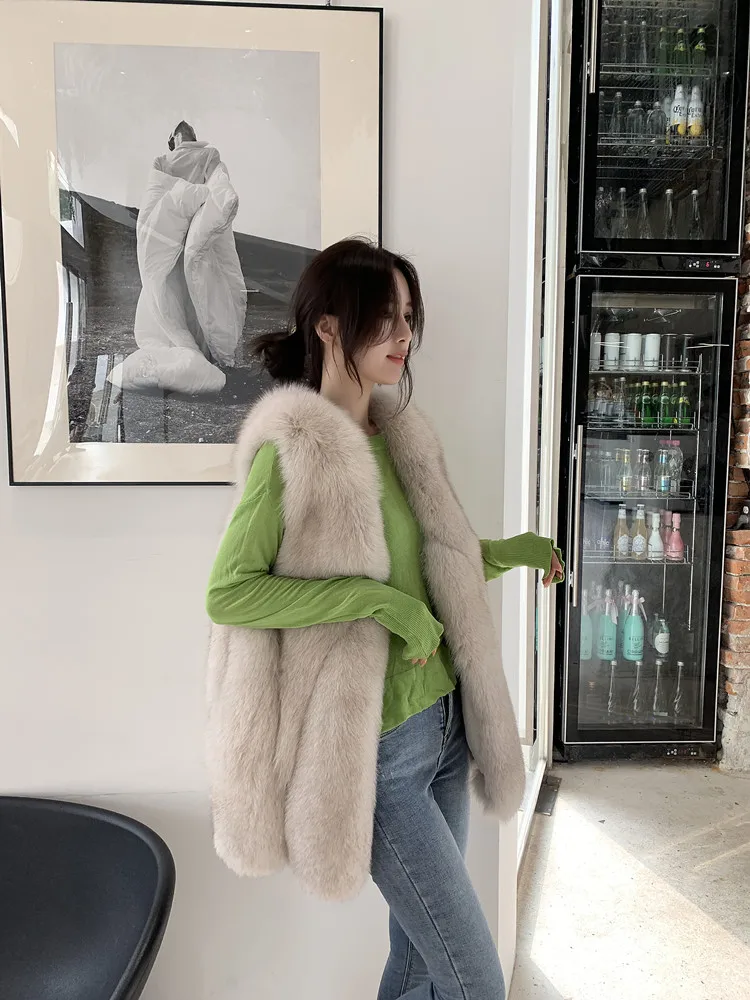 Real Fur Vest Women Winter Thick Warm Fashion Long Natural Fox Fur Vests Sleeveless Jacket Coats Female Ladies Waistcoat Veste