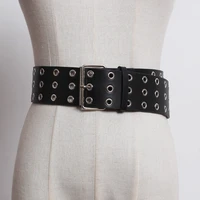 new design belts for women punk silver pin buckle belt hollow rivet faux leather soft black waist strap jeans dress double layer