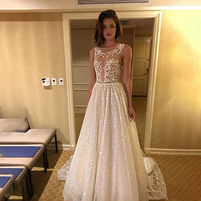 Элегантные свадебные платья трапециевидной формы 2020 сексуальные блестящие с