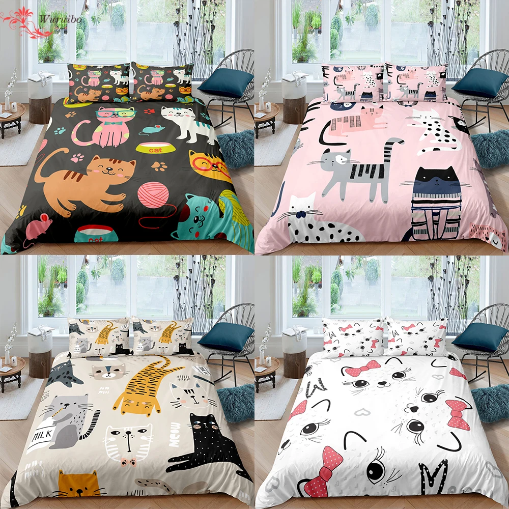 

3D Animals Cats Pattern Bedding Set Twin Queen King Sizes Duvet Cover Double Cartoon Children Girls Bed Set Comforter Bedspread