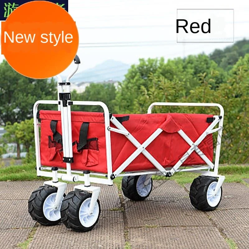 

Four-wheeled supermarket shopping cart camping camp outdoor trolley shopping grocery cart strollable portable household trailer