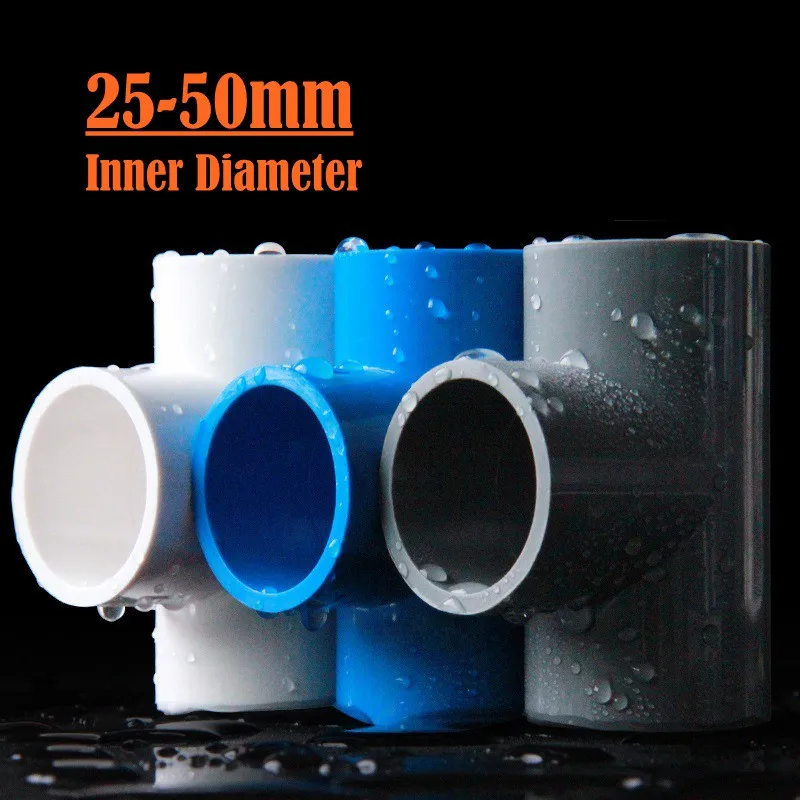 

1pcs 20mm/25mm/32mm/40mm/50mm/63mm/75mm/ PVC Tee PVC Pipe Fittings Water System Connector Plumbing Connector Aquarium Adapter