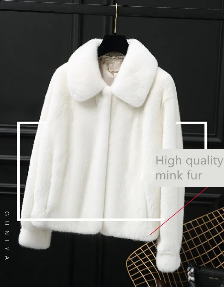 inverno полностью из норки мех revestimento das mulheres curto moda simples pequena pracha de colarinho casaco de pele de vison