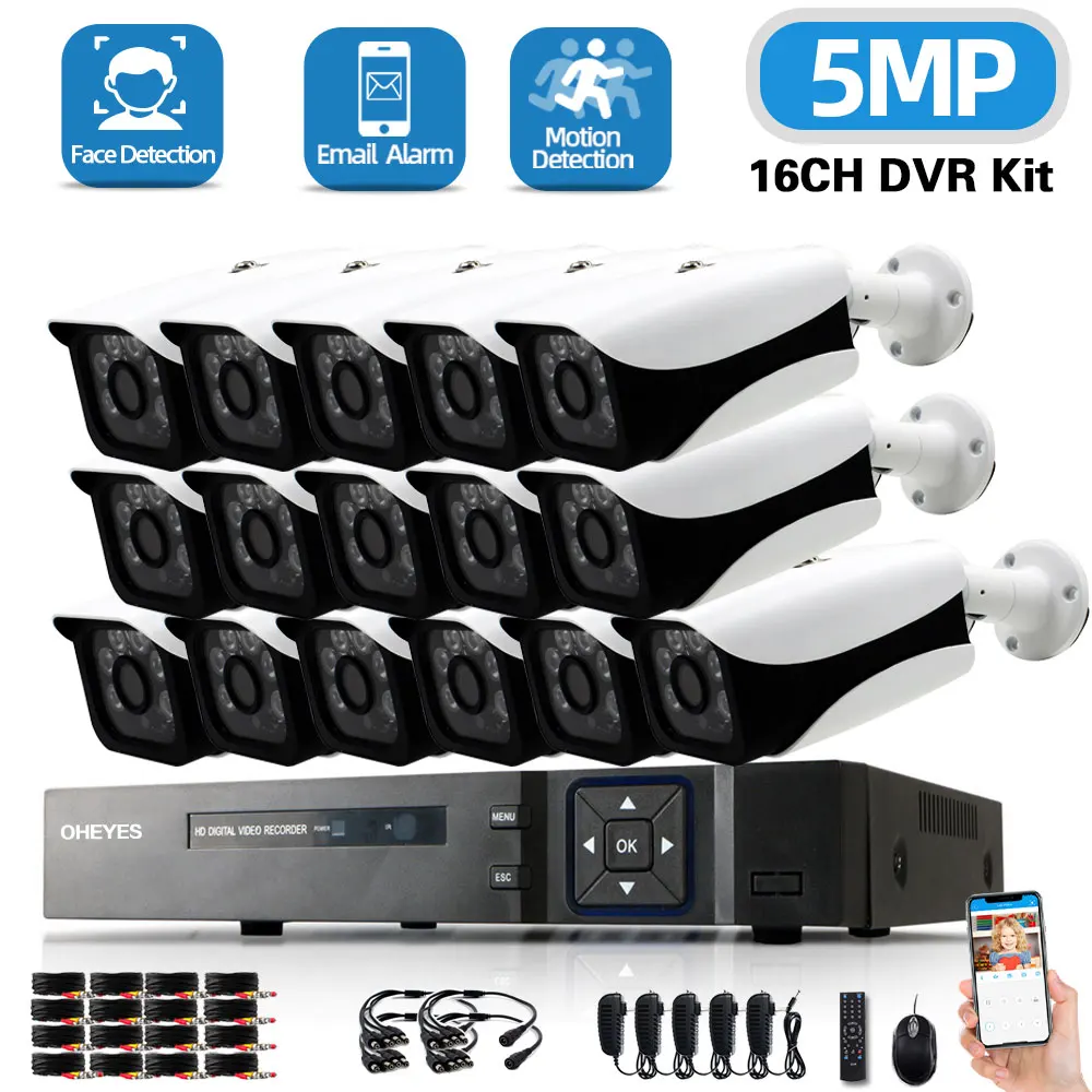 

H.265 16CH 5MP AHD DVR Kit CCTV Camera Security System Kit 8CH Outdoor Waterproof 4MP Security Camera Video Surveillance System