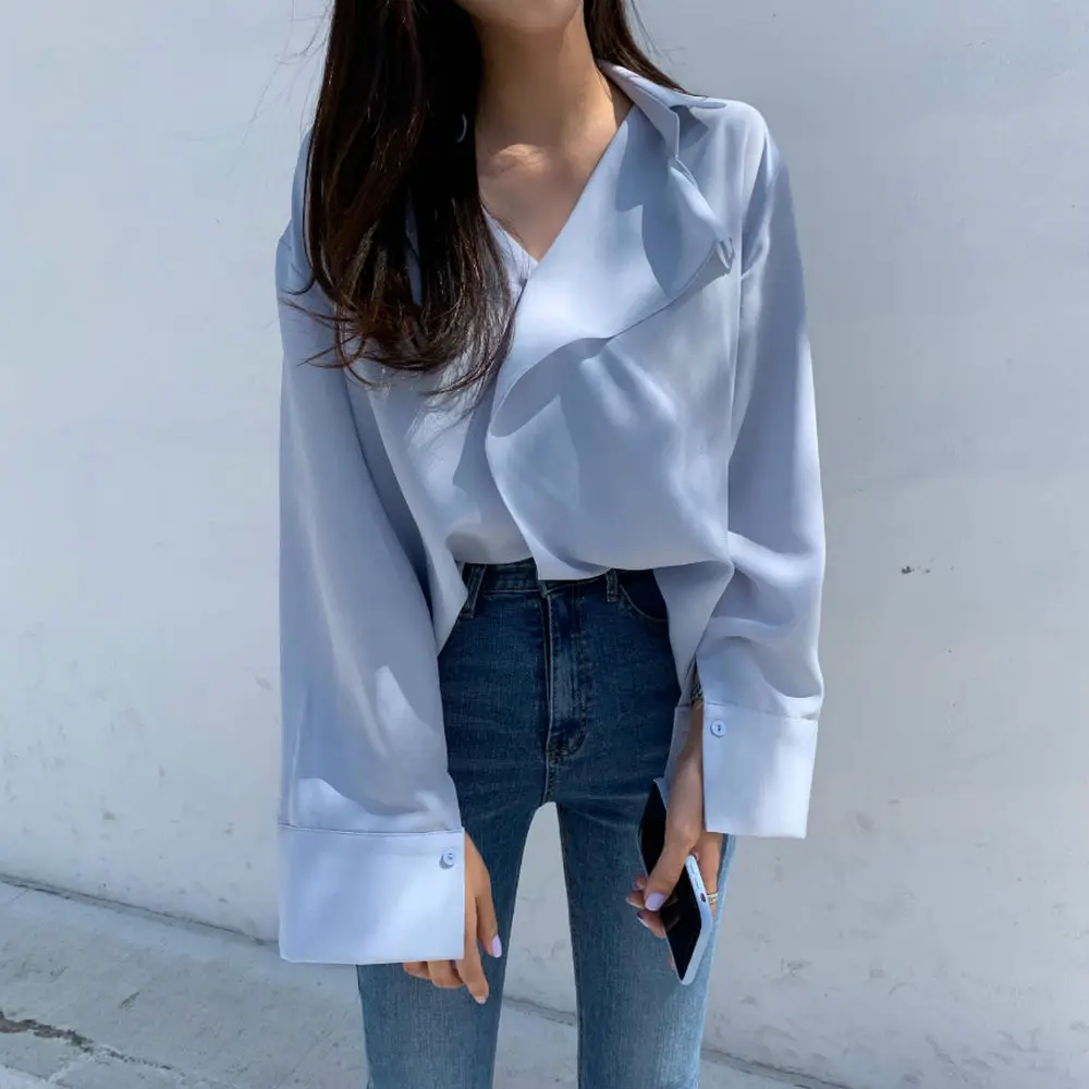 

SuperAen New Design Solid Full Turn-down Collar Casual Women Shirts