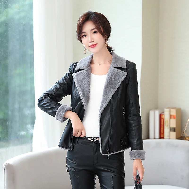 Осенне зимние женские кожаные куртки и пальто модные большие размеры 4XL