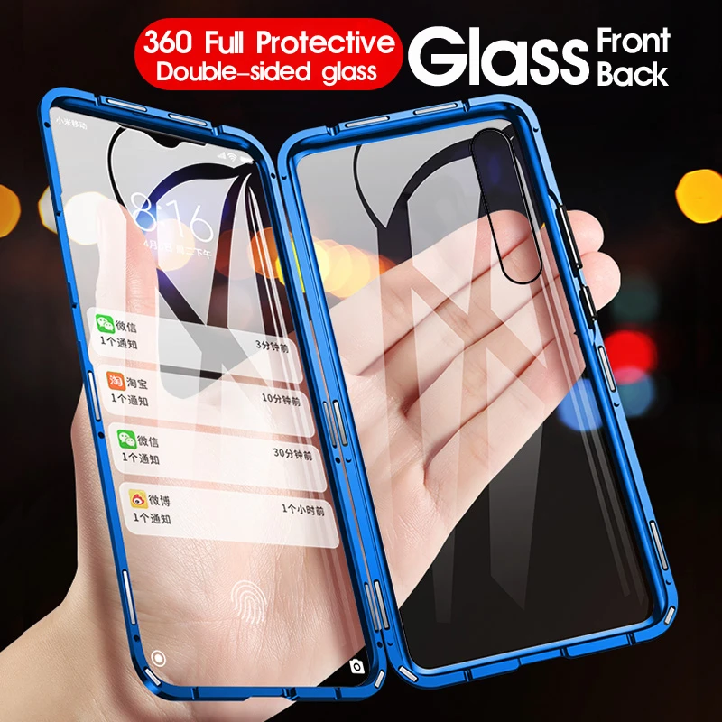 

Double Sided Tempered Glass For Redmi Note 8 7 Pro K20 Mi 8 9 SE 9T Pro Metal Magnetic Adsorption 360 Full Protection Flip Cover