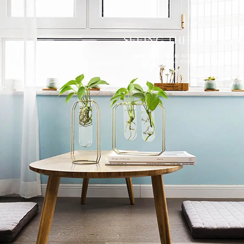 Скандинавская стеклянная ваза в виде кювета Современная позолоченная железная