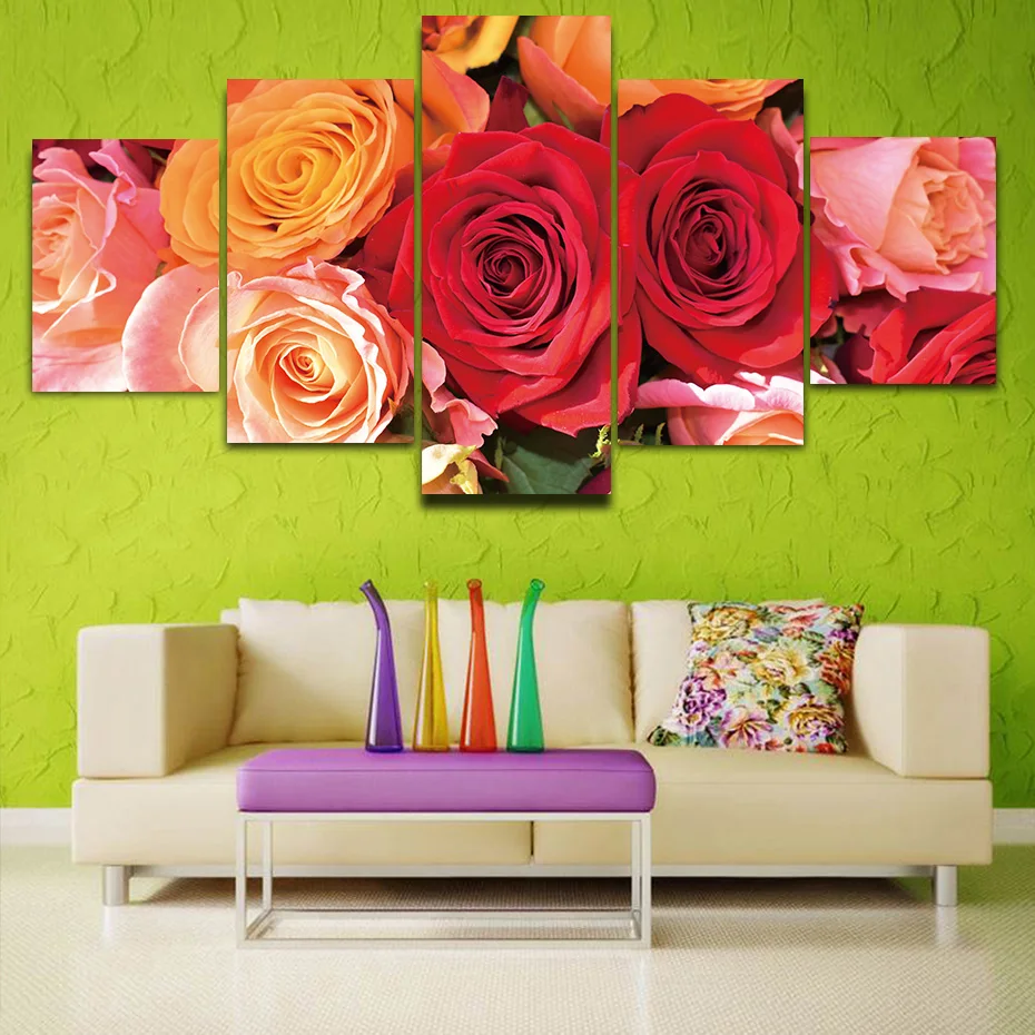 

5 Pieces HD Print Beautiful Rose Flowers Canvas Poster Wall Painting Artwork Murals Modular Pictures Modern Living Room Decor