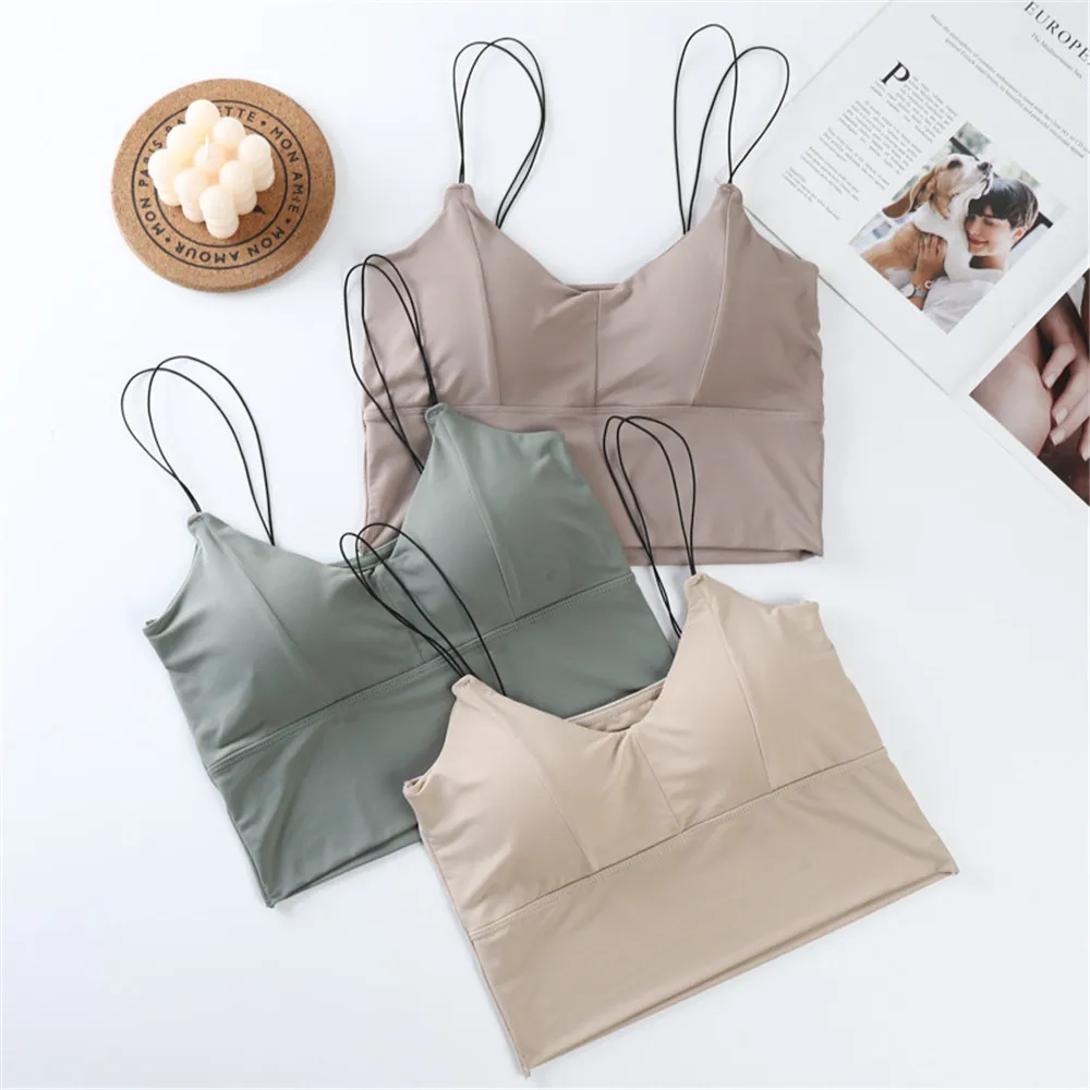 

Women Crop Top Ice Silk Tube Top Underwear Bra Korean Fashion Padded Beautiful Back Bralette Summer Bra New 2021