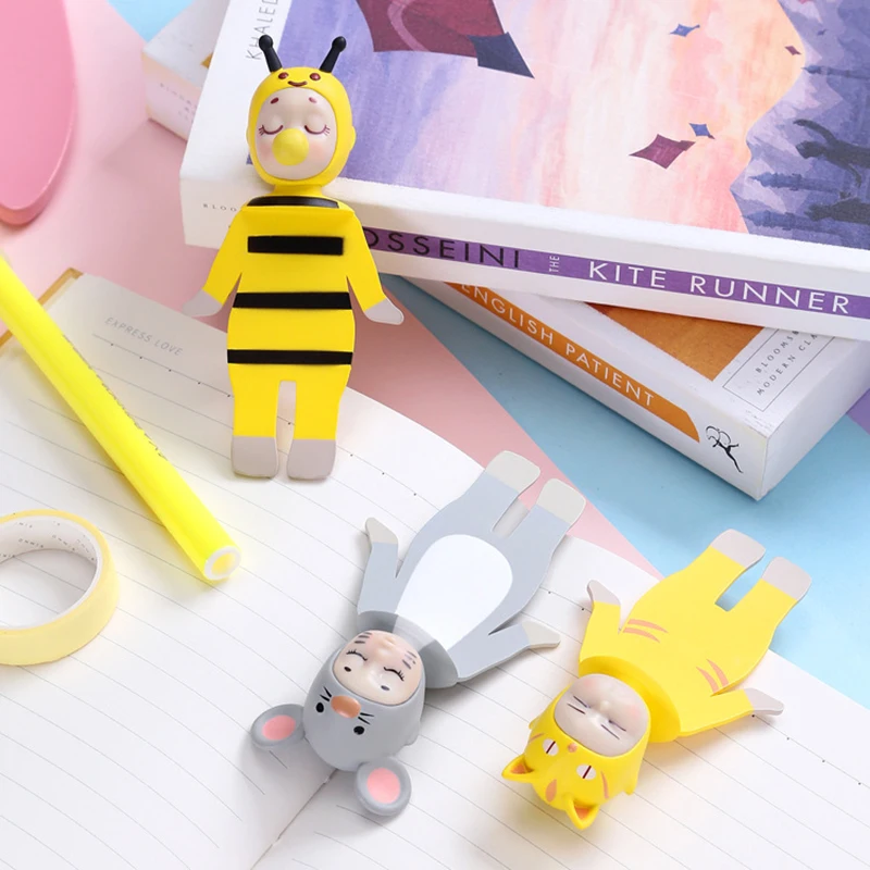 Stationery School Supplies Creative 3D Stereo Bookmark Cute Cartoon Animal Book Marker Kawaii Cat Clown Bookmarks For Girls Gift 3d stereo cartoon marker animal silicone creative pvc material funny student school stationery children gift bookmark