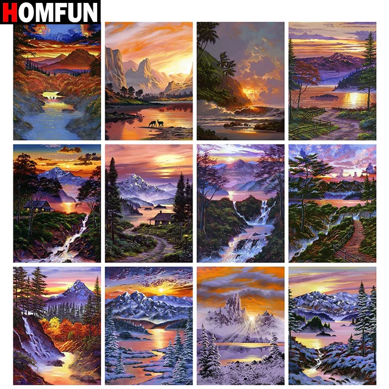 

Алмазная 5D Вышивка HOMFUN, картина с полными квадратными/круглыми стразами «сделай сам», вышивка крестиком с изображением леса, заката, пейзаж...