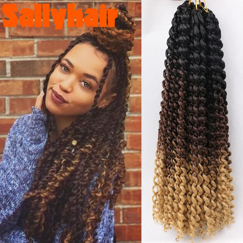 

Sallyhair 18 дюймов страсти твист крючком удлинители волос синтетические волнистые плетеные волосы богемные крючком косы Золотая красота