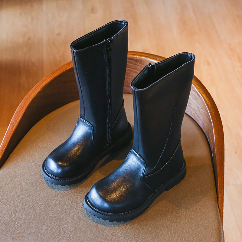 

Children Mid-tube Boots Boots Waterproof Western-style New Winter Fashion Girl Princess Leather Shoes for baby Hot Chic Cotton