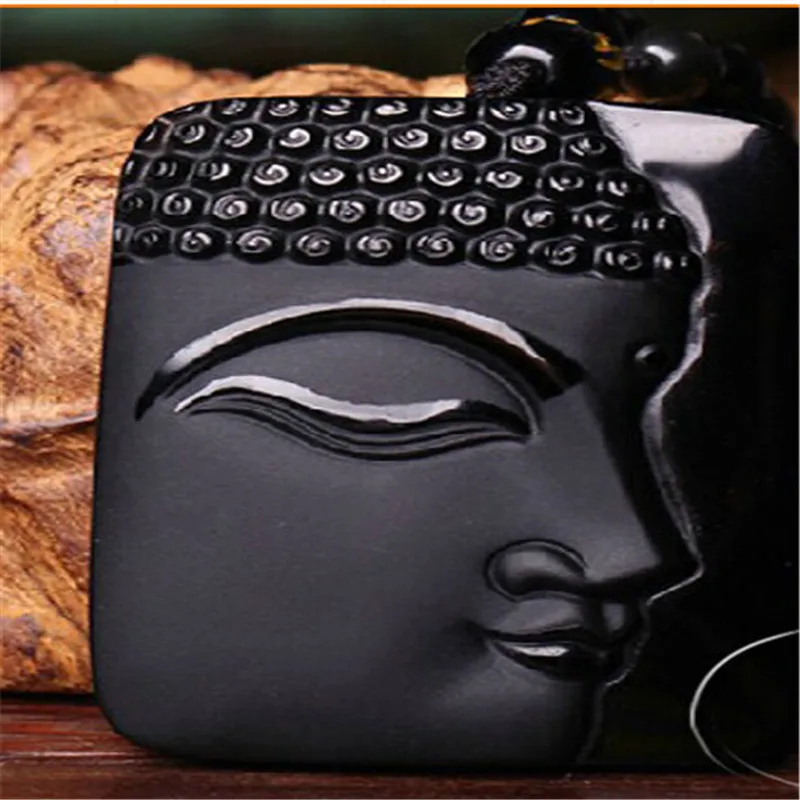 Черный 100% натуральный обсидиан резная фигурка в виде головы Будды Pendantblack веревка