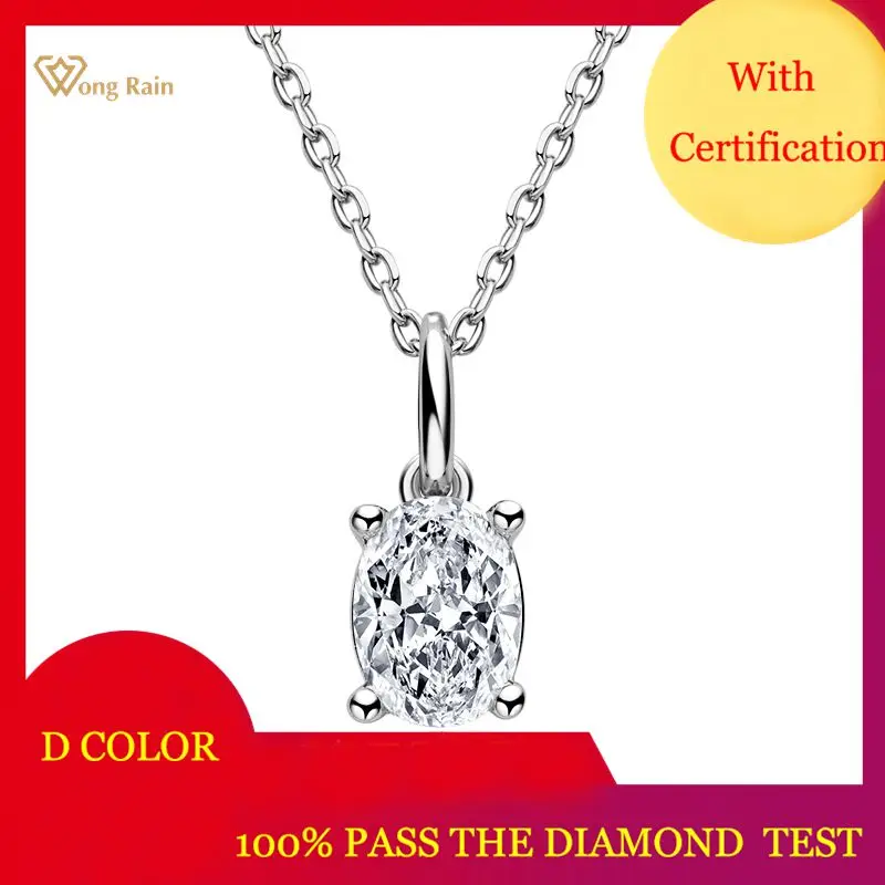 

Wong Rain 925 Sterling Silver 1 Carat Oval Cut D Color Real Moissanite Gemstone Simple Pendant Necklace Daily Fine Jewelry Gift