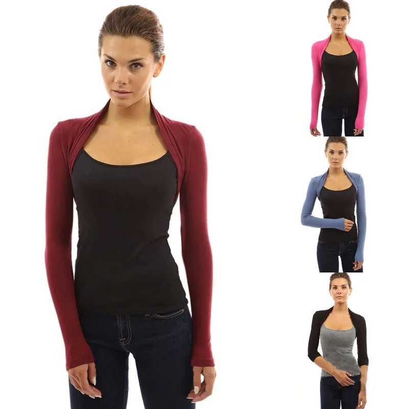 Женский эластичный Укороченный кардиган-болеро с длинным рукавом |