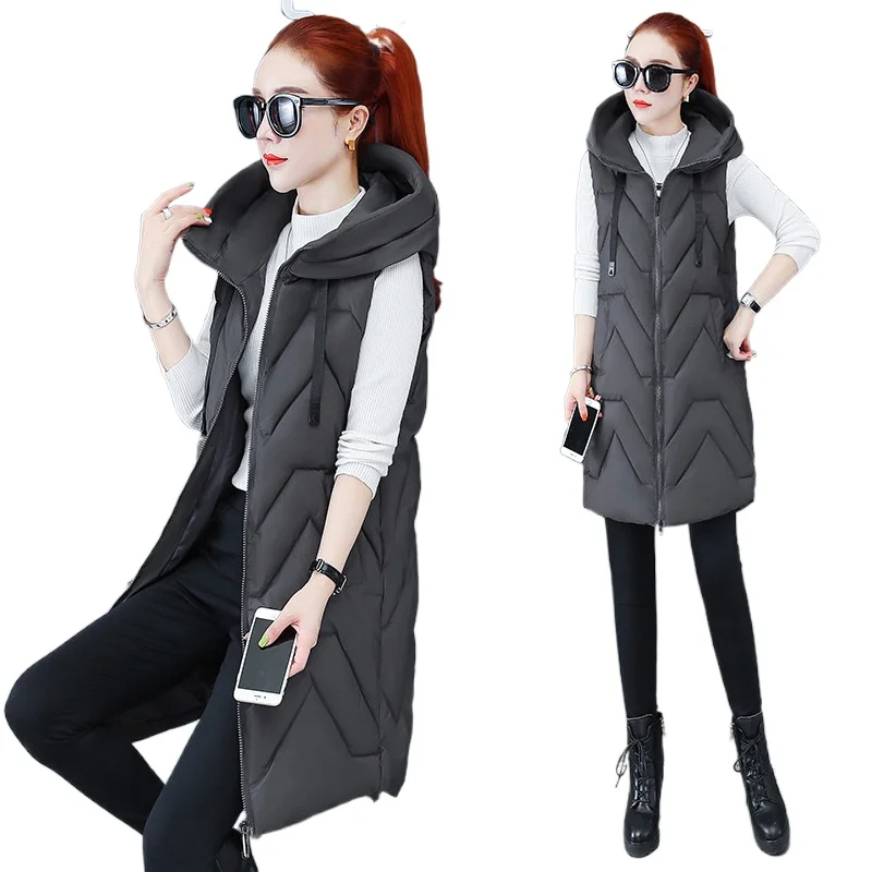 

2022 Women Autumn And Winter Vest Coat Hooded vest Women Long Vest Warm Women Tops Vest Chaleco Mujer Gilet Casaco Feminino