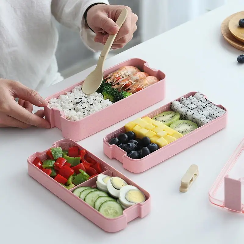 

Bento Box Microwave Safe BPA Free 3 Stackable Lunch with Divider Spoon & Fork for Adults Kids es