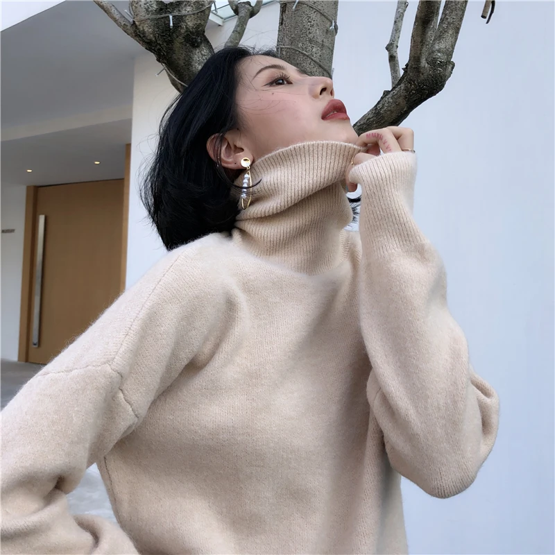 

HziriP 2021 New Autumn Winter OL Outwear Tops Turtleneck Bottoming Sweater Women Elegant Solid Long Sleeve Knitted Sweaters
